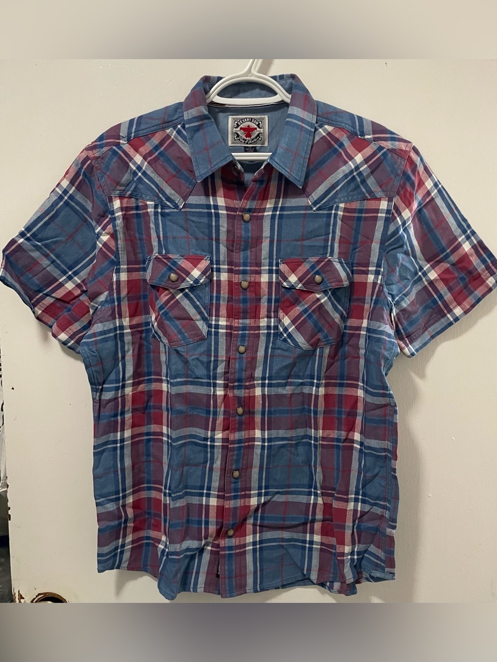 Flag & Anthem Men’s Western Shirt Plaid Snapped Button Up Red Blue White Medium